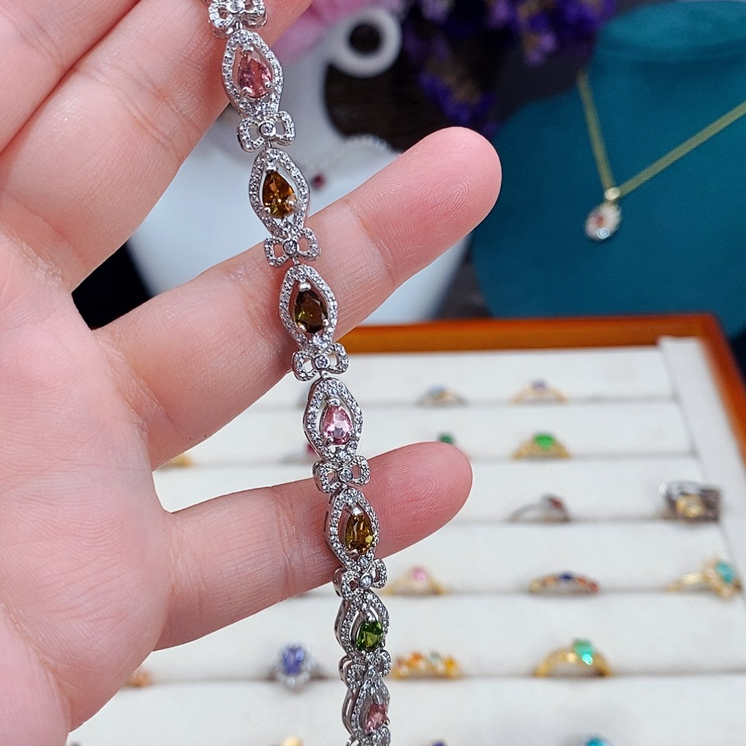 碧玺手链银S925镶嵌5586