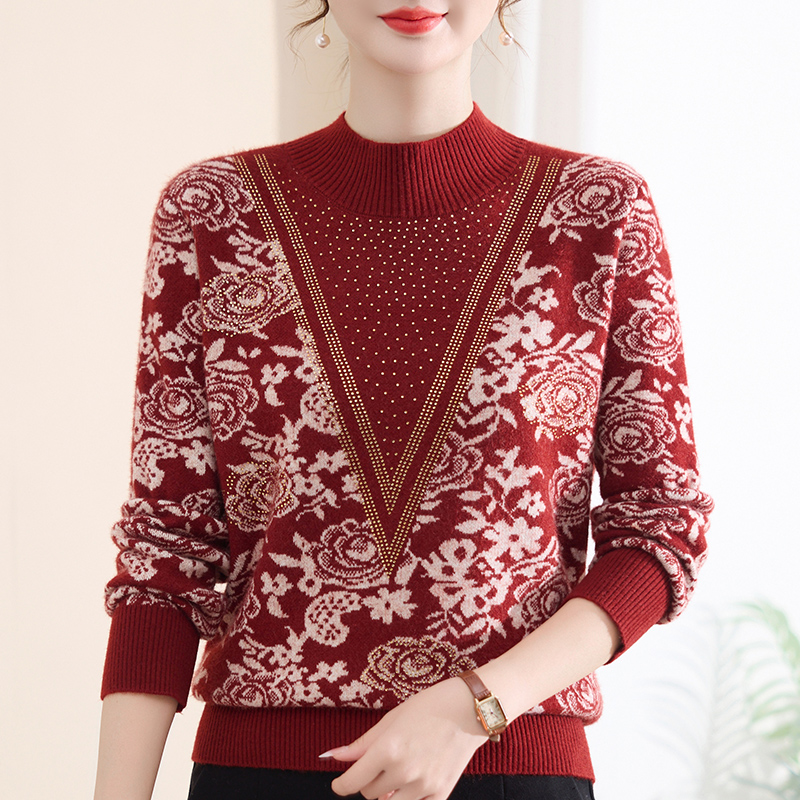 【加绒】妈妈冬装加厚半高领毛衣女中老年宽松保暖洋气显瘦针织衫衣