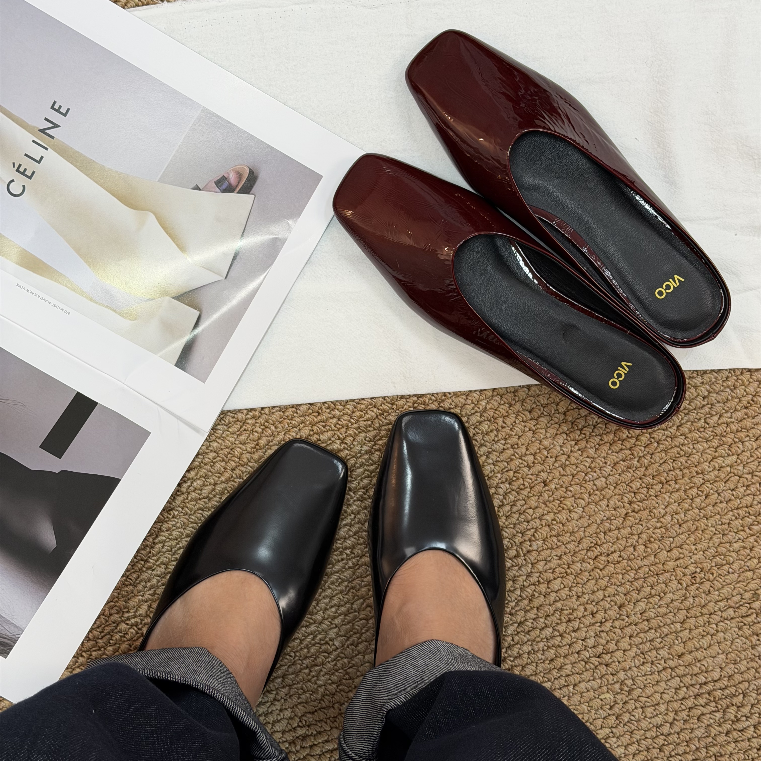 惟蔻/1.5CM/漆皮/网红时尚百搭夏季复古春季法式包头拖鞋软底