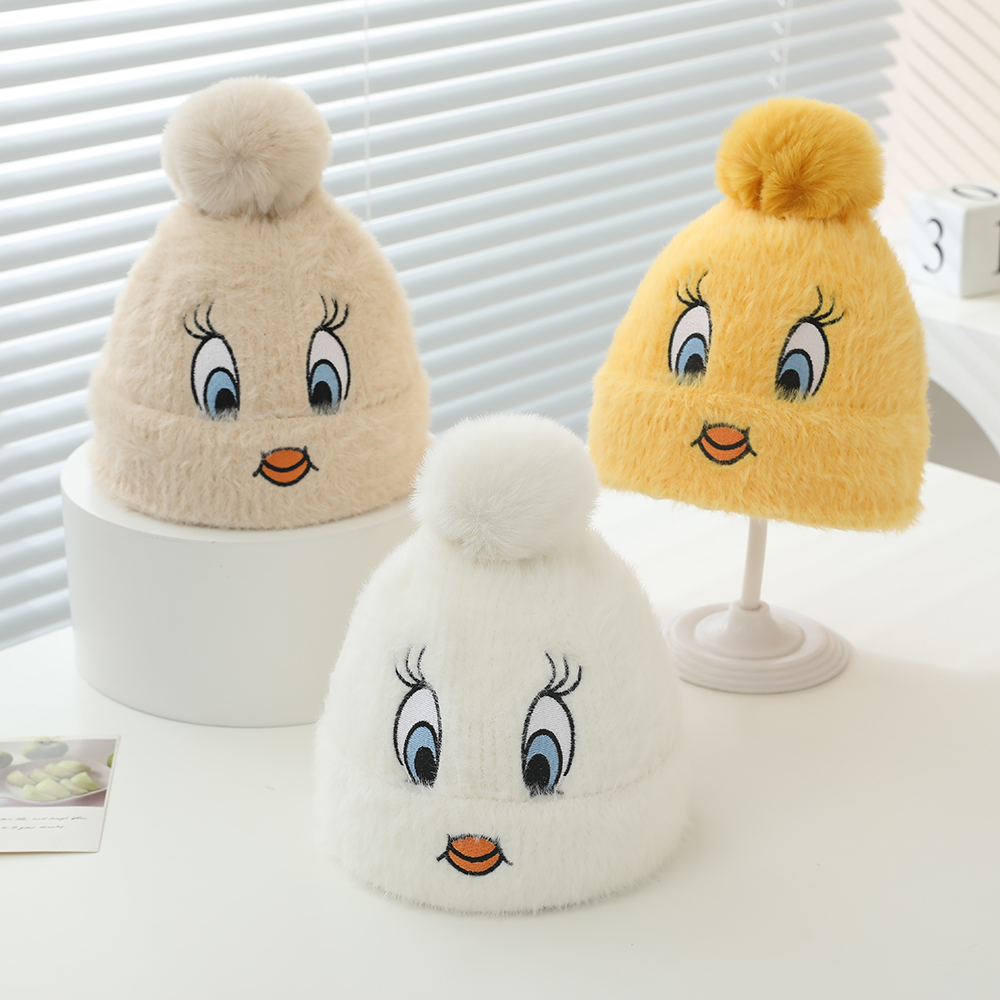 儿童帽子秋冬季保暖加厚套头毛线帽男女宝宝防风针织毛绒小鸭帽潮