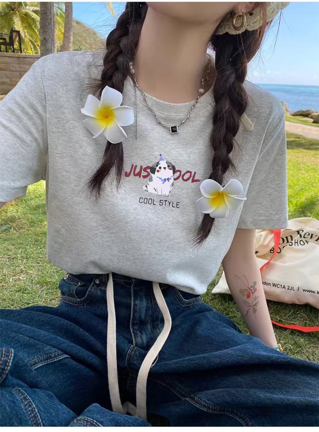 霞霞严选PL彩色印花英文小狗T桖