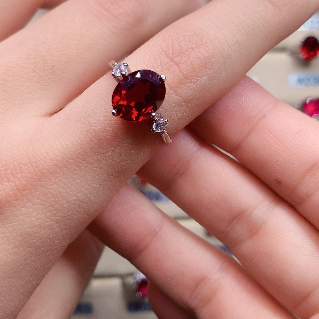 戒指银S925镶嵌红宝石