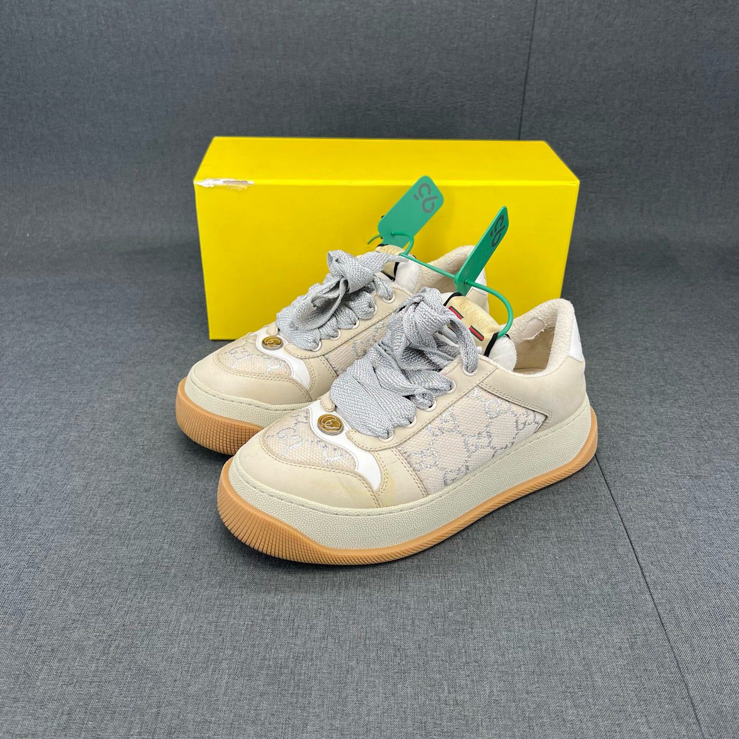 95新 GUCCI/古驰 gucci脏脏鞋 胖丁 米色 码数 37.5 原盒