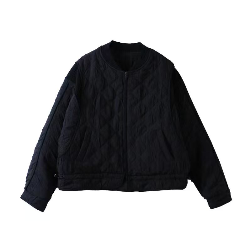 时尚棒球领菱形格夹羽绒外套女宽松休闲短款SY156