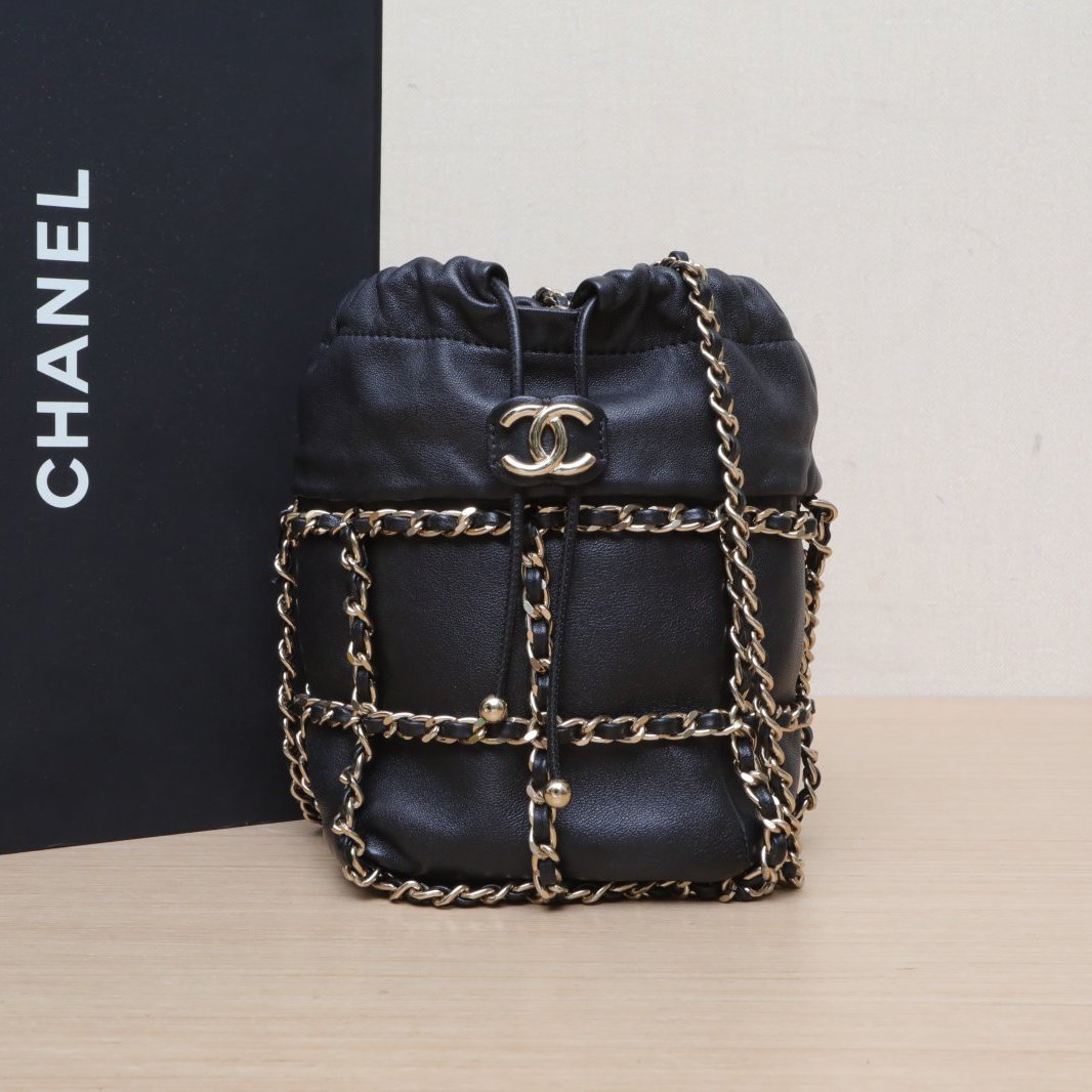 99新 Chanel/香奈儿 【攀攀双双】21C 网格链条抽绳水桶包 30开