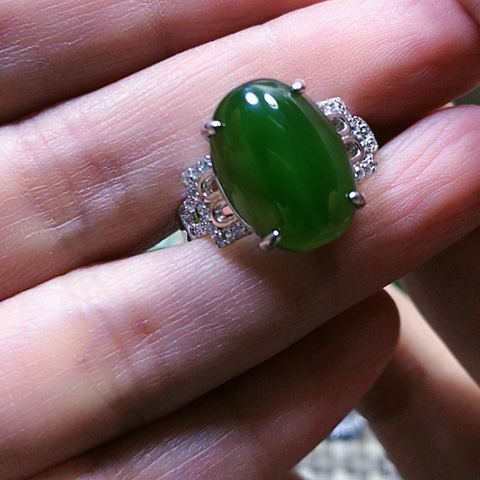 和田玉戒指银S925镶嵌