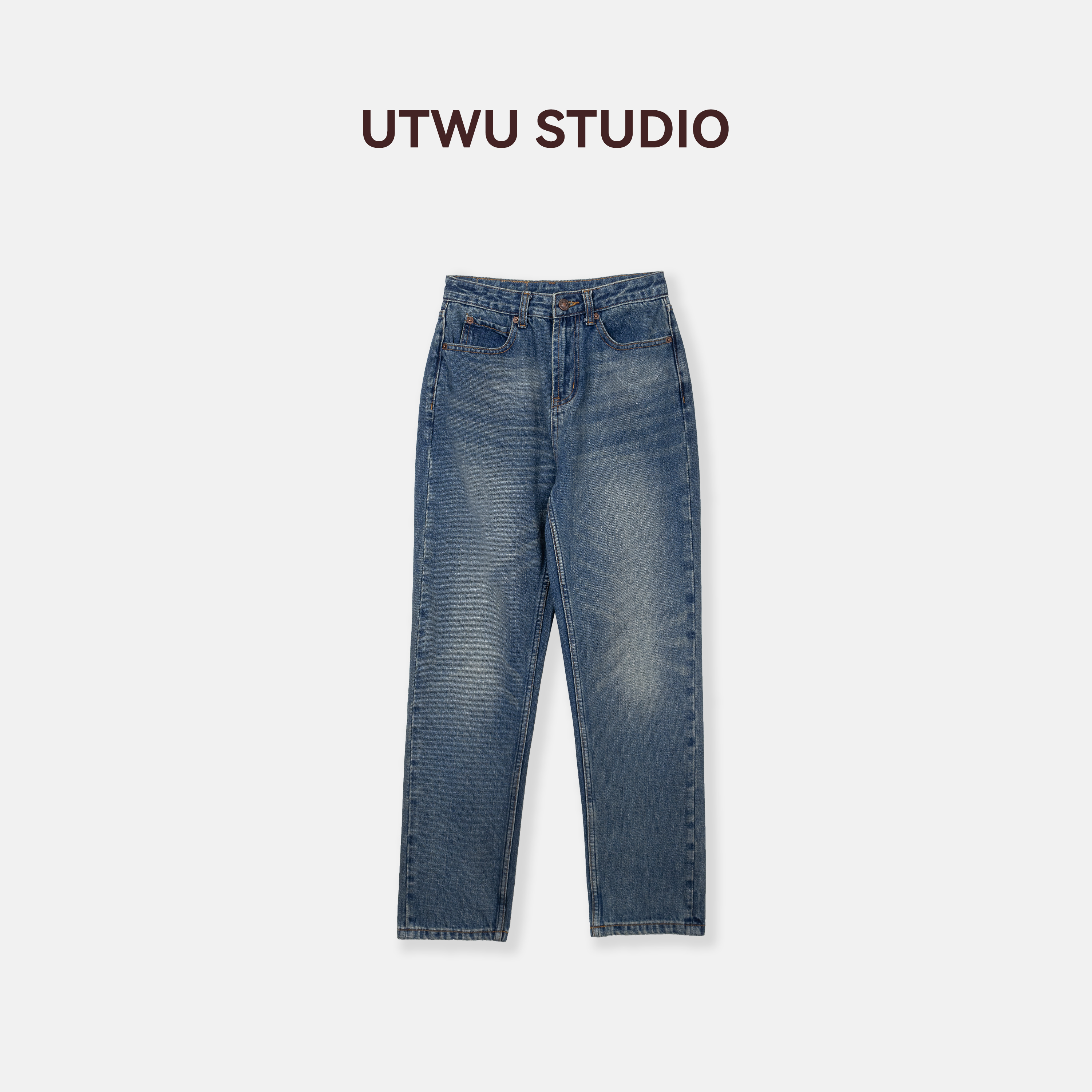 「美式牛仔」重磅牛仔棉混纺酵洗洗水直筒牛仔裤Q24N5036