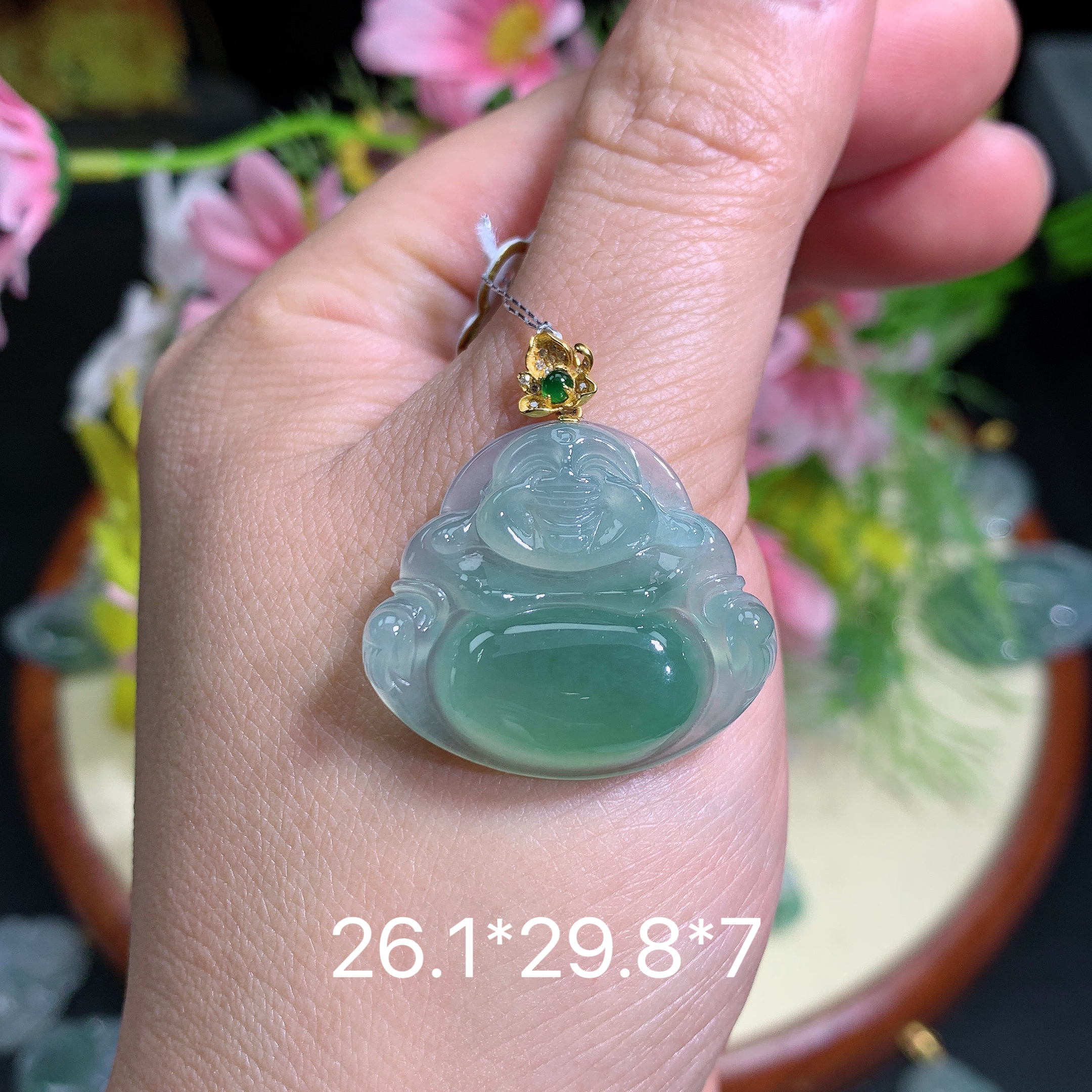 缅甸翡翠A货冰种满绿佛公风吊坠挂件水润百搭精致玉冰气质精美妈