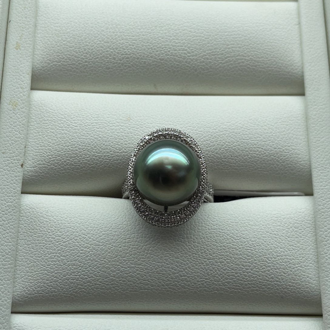 海水珍珠戒指银S925镶嵌12.6mm