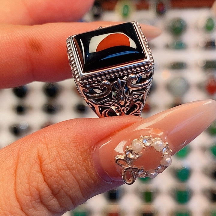 玛瑙/玉髓银S925镶嵌戒指