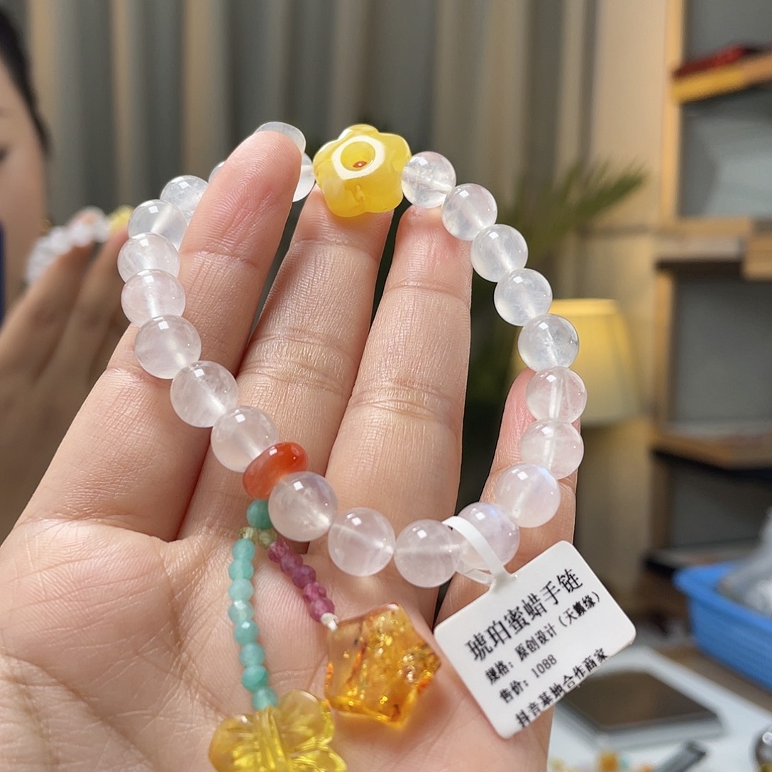 琥珀裸石未镶嵌蜜蜡手链