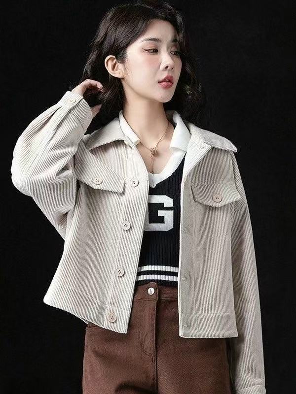 0695 GZ春季新款设计感小众灯芯绒短外套女宽松休闲百搭长袖