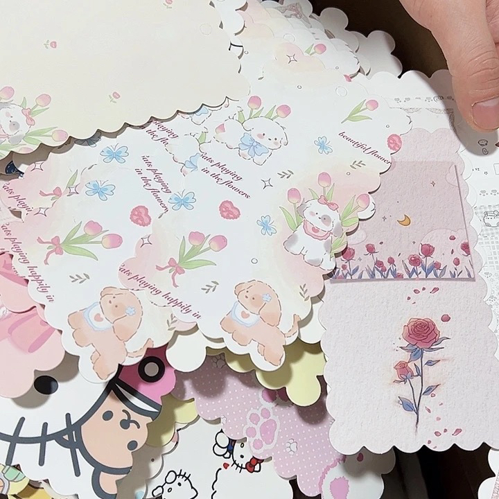 随机100张！直边花边混款覆膜大背卡DIY钥匙扣发夹及奶油胶创作