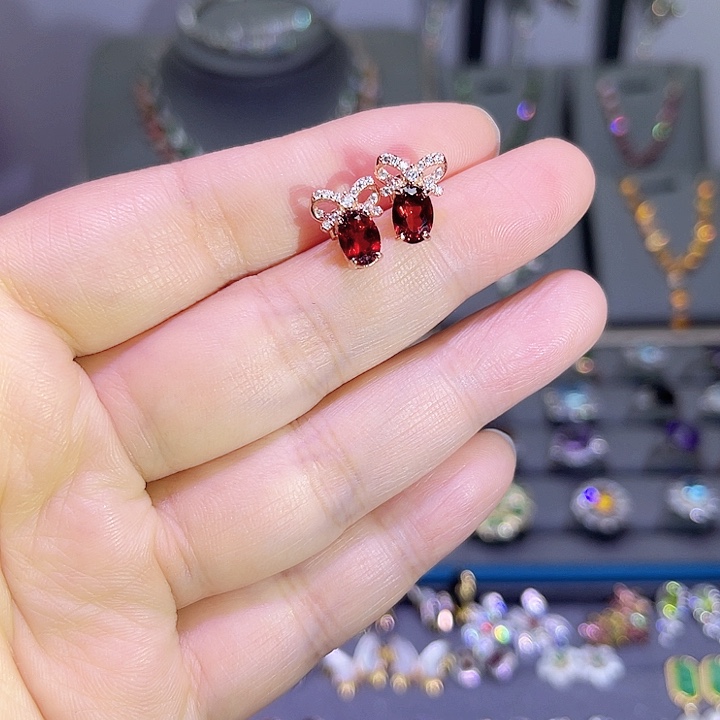 石榴石耳饰银S925镶嵌