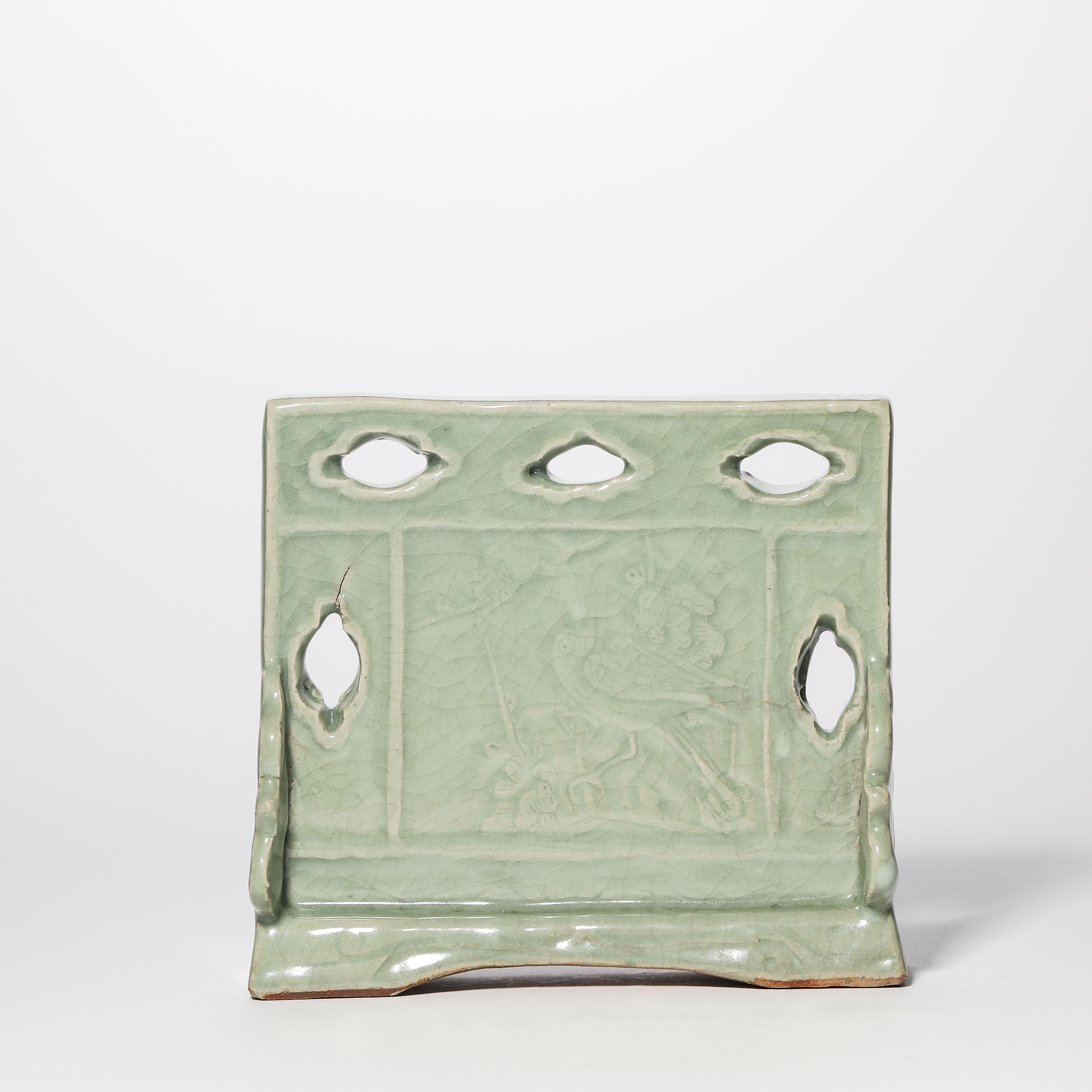 Lot6 明代 梅子青釉锦上添花砚屏【古董拍卖】