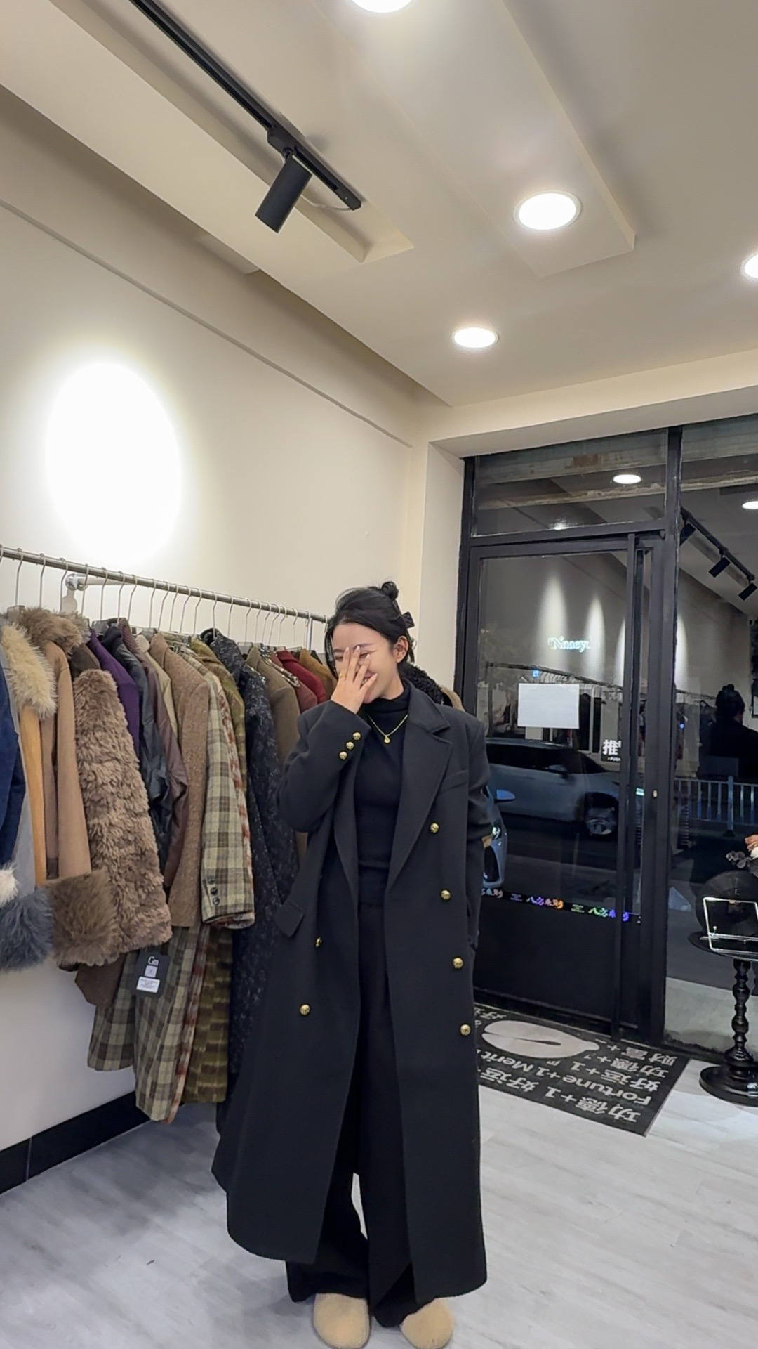 2025新款双排西装领纯色设计师黑色长款毛呢经典女士韩版气质