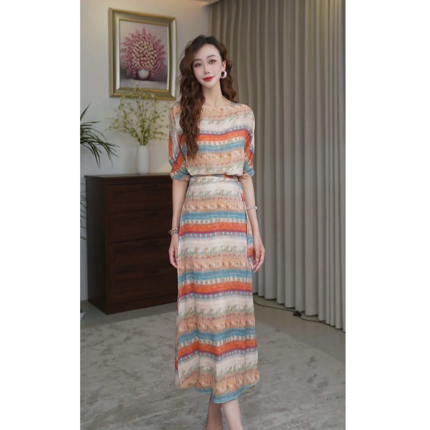 Hangsixiang.小爽【热岛浮光】纯欲高腰显瘦女神连衣裙66992