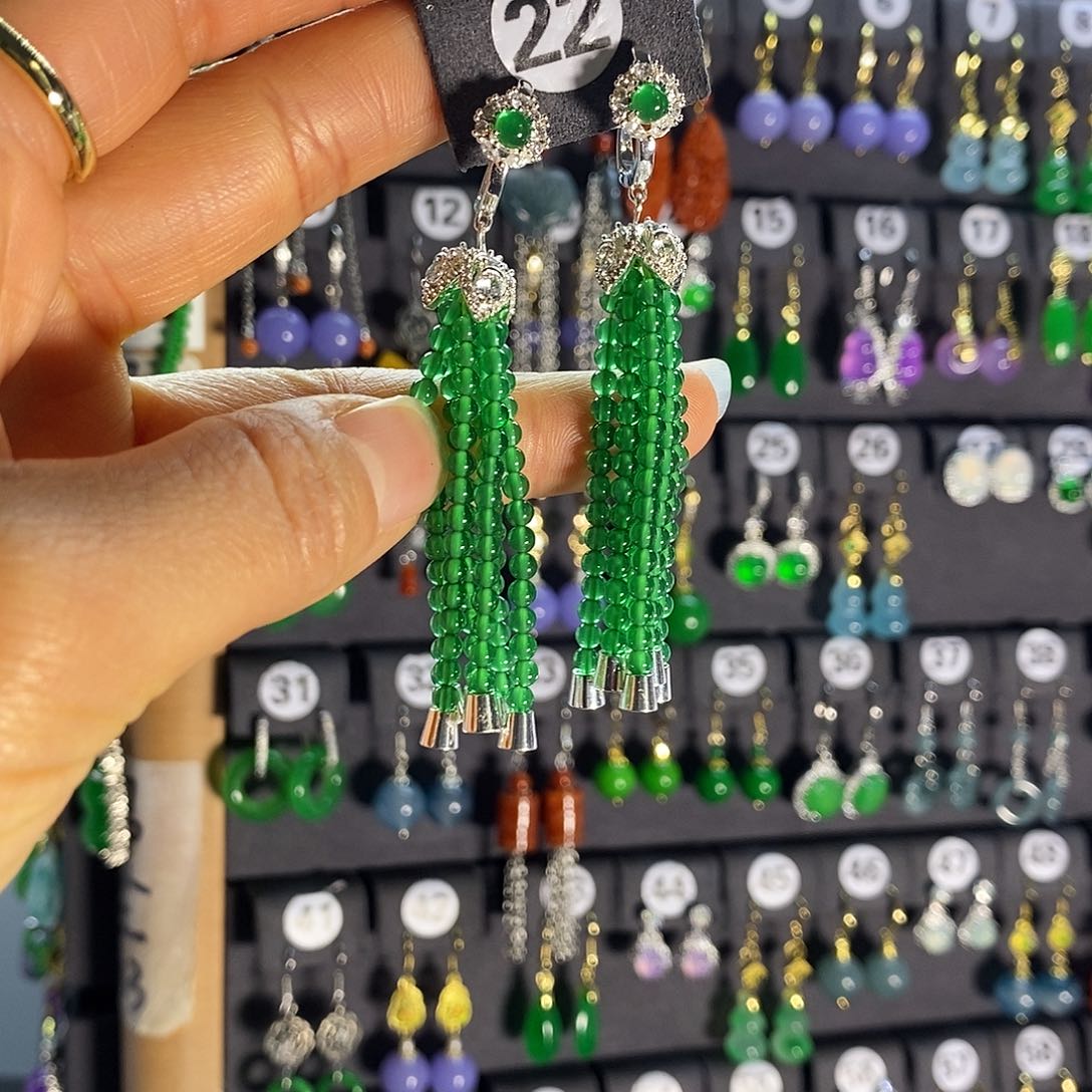 银S925镶嵌翡翠耳饰22