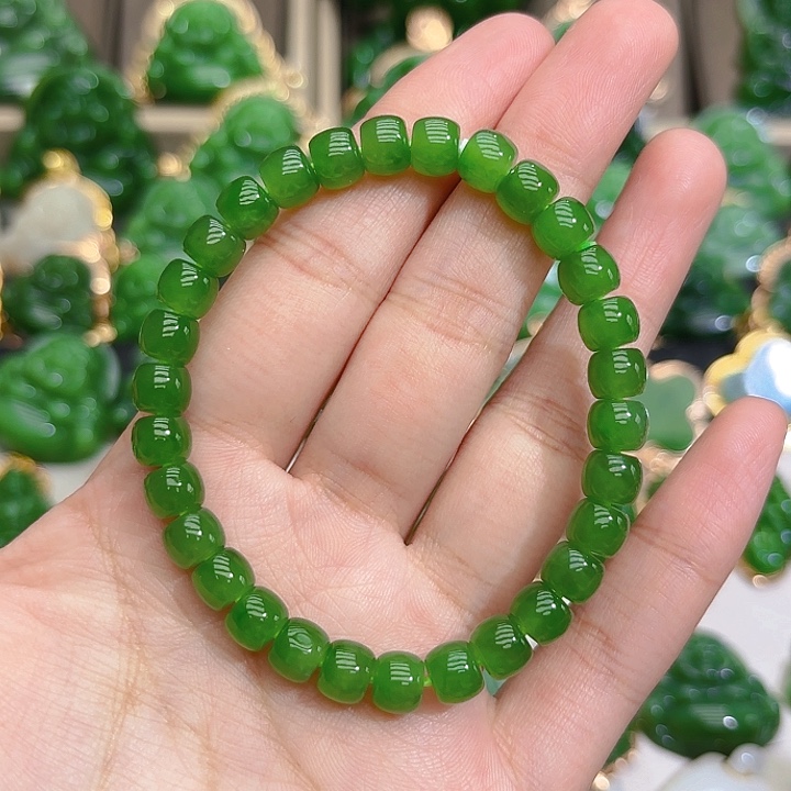 和田玉（碧玉）手串未镶嵌7m直切果绿单圈
