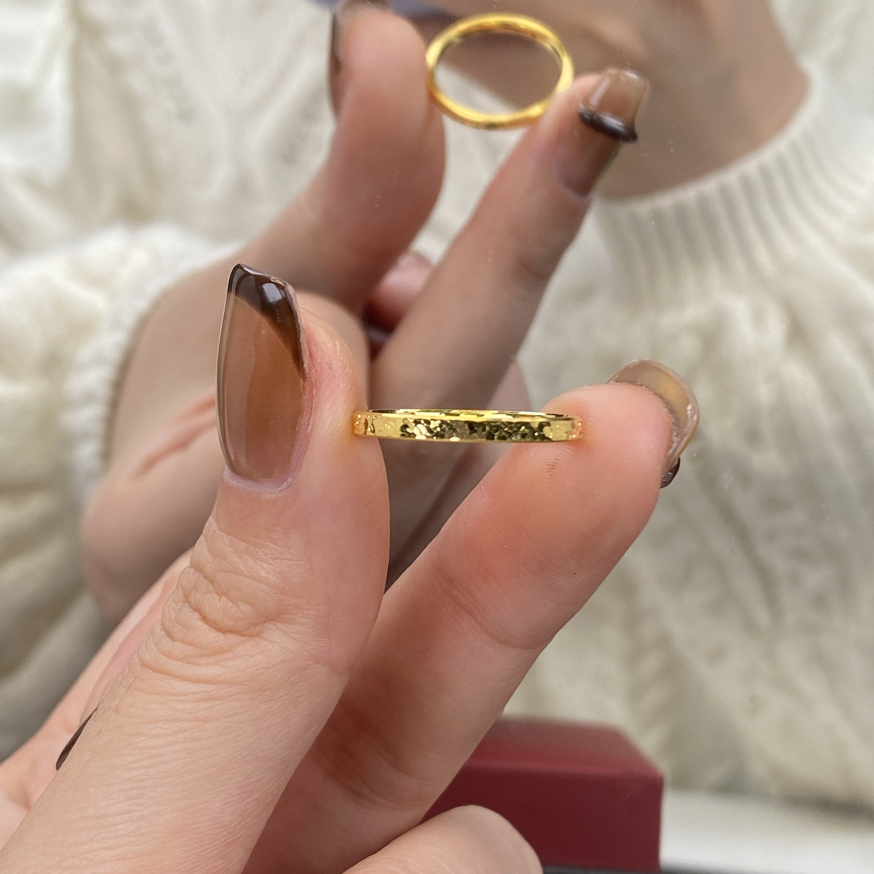 璟金珠宝足金999黄金时尚精致百搭窄版碎碎冰戒指送礼圈口可选