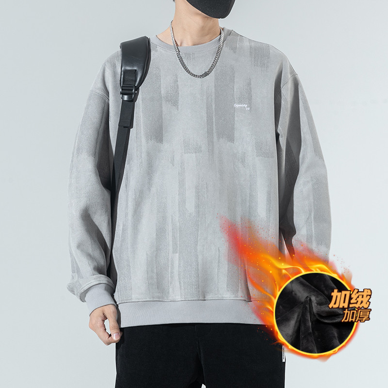 A.D《M.L》潮牌简约 巴黎风【鹿皮绒】加绒刺绣圆领卫衣男 #318