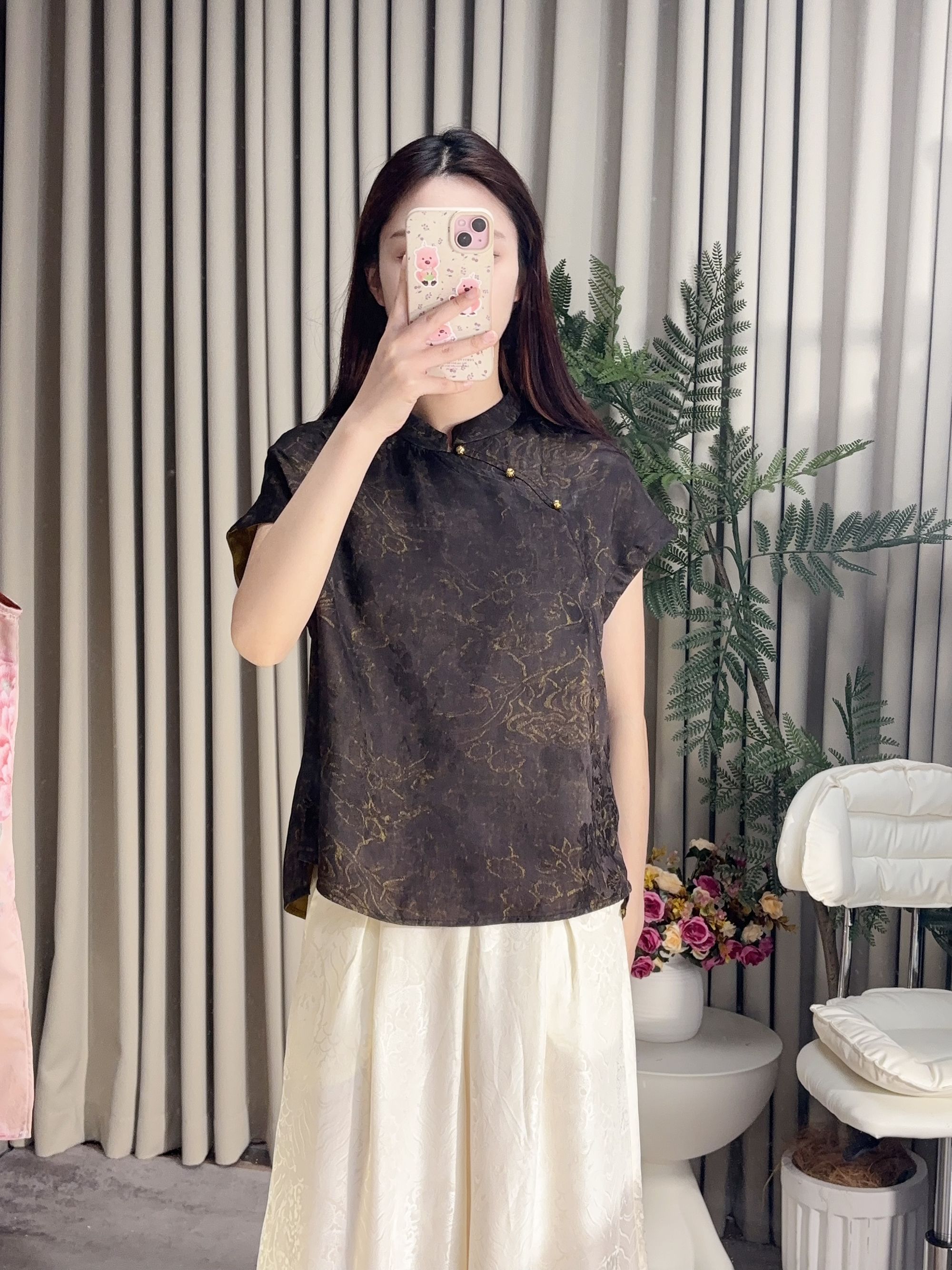 【黑金】中式国风复古双面穿玄青色无袖H06