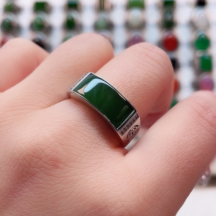 和田玉戒指银S925镶嵌