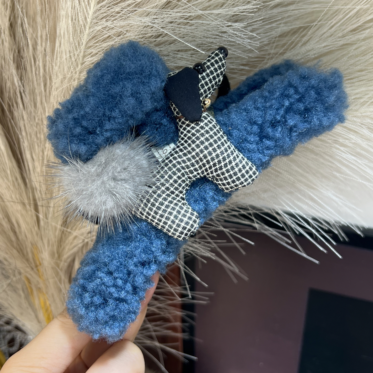 B91【13cm天空蓝AB面小狗】抓夹发夹休闲原创设计秋冬新款