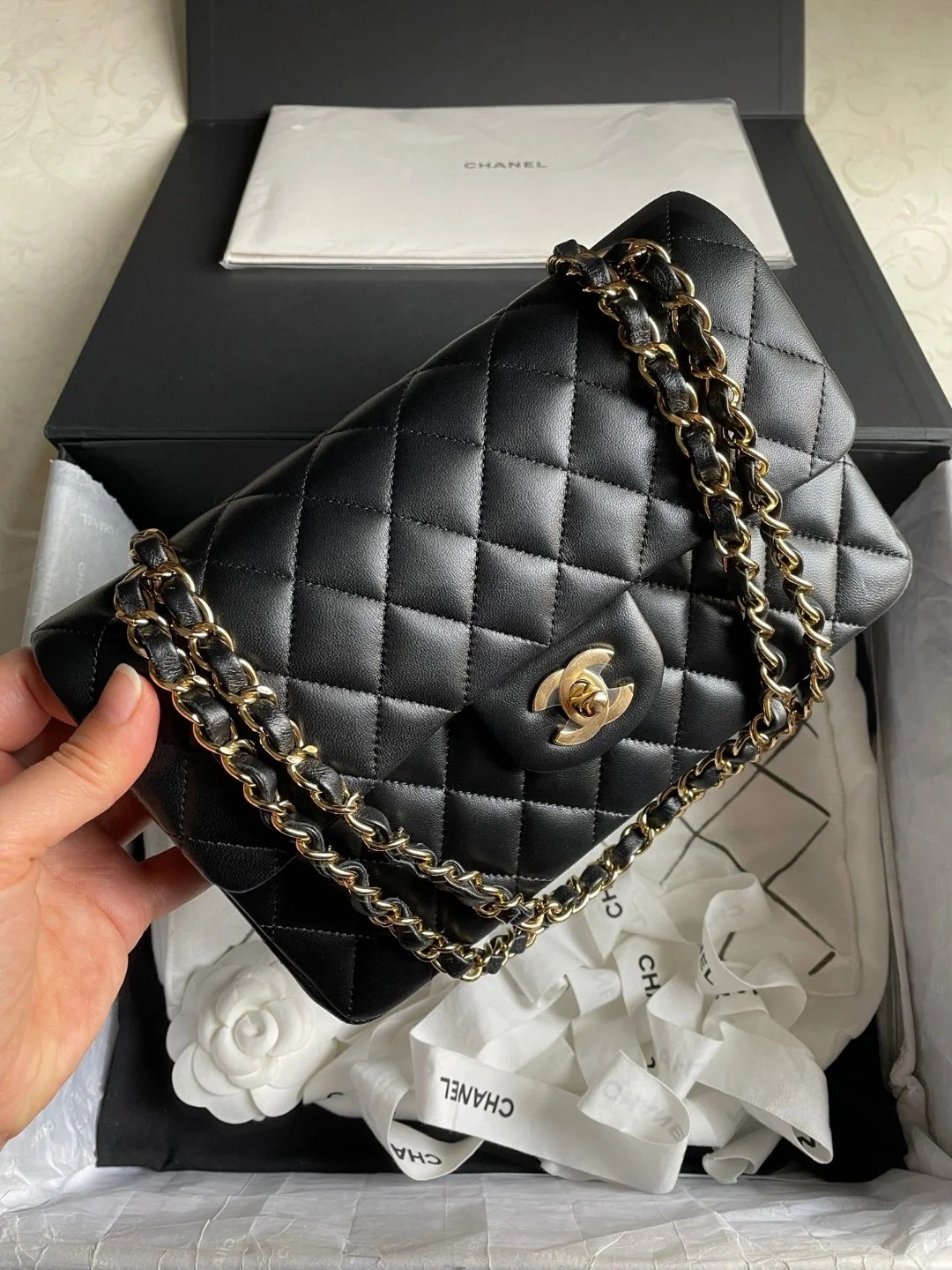 99新 Chanel/香奈儿 香奈儿cf小号黑金羊皮/99新/优选