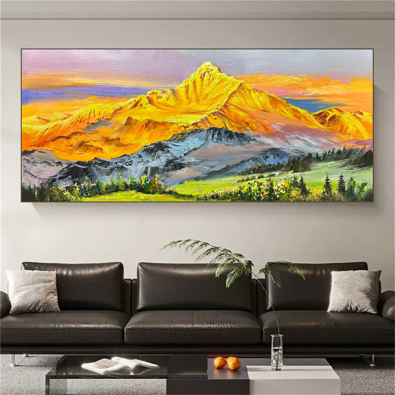 （日照金山）纯手工客厅挂画现代简约沙发背景墙轻奢横版装饰画