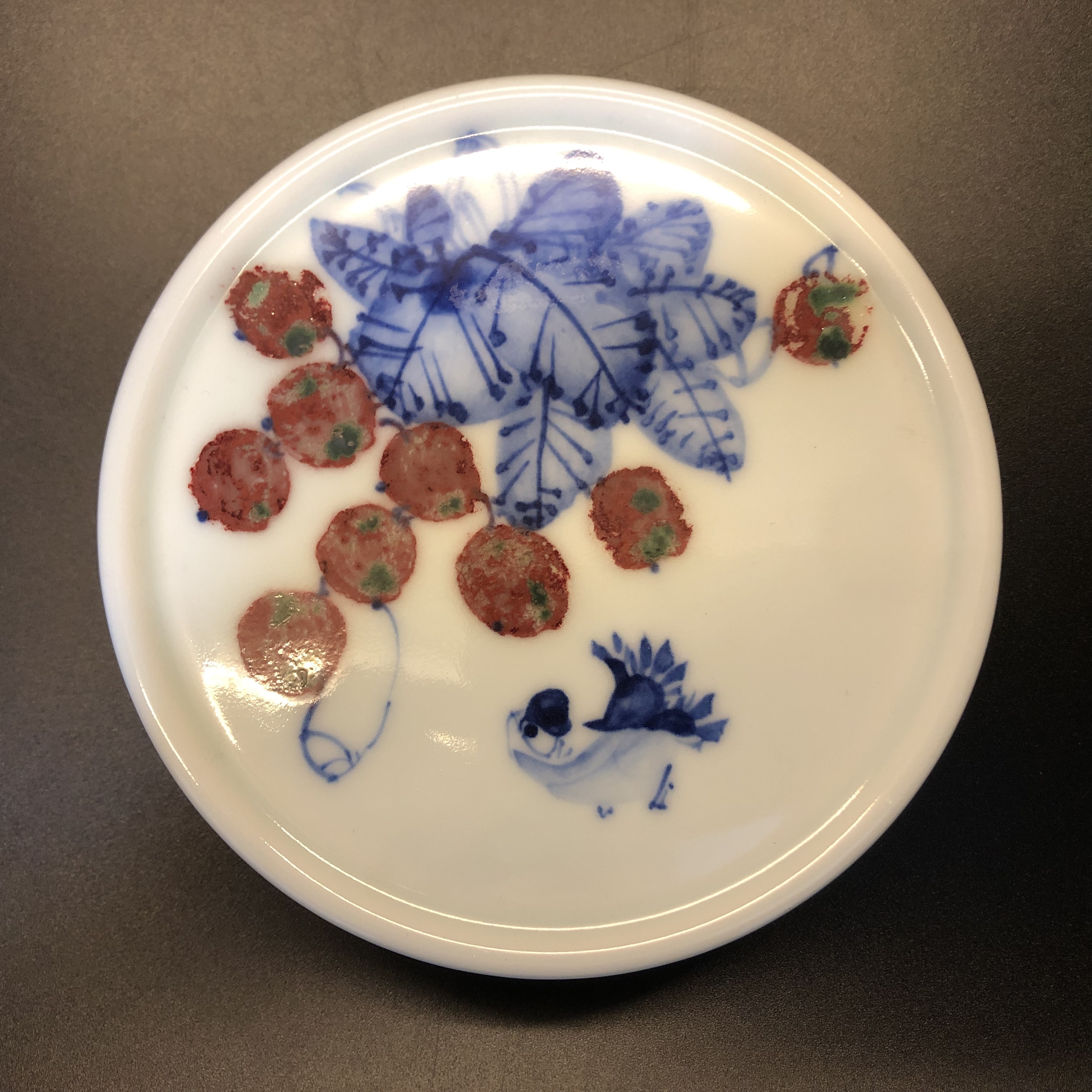 12.30a/N500130/01093/东客/青花釉里红花鸟盖置/直径11/高2.8
