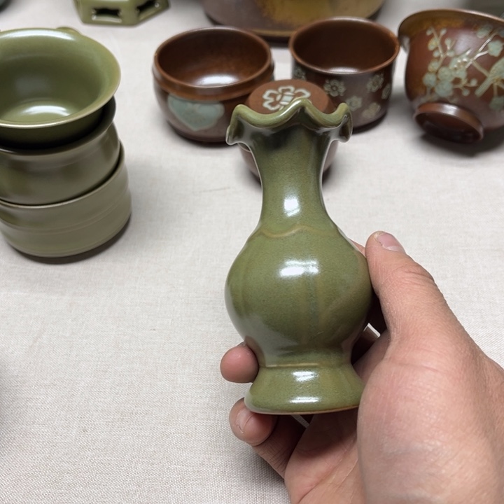 摆件天蓝釉汝瓷茶叶末市标瓶