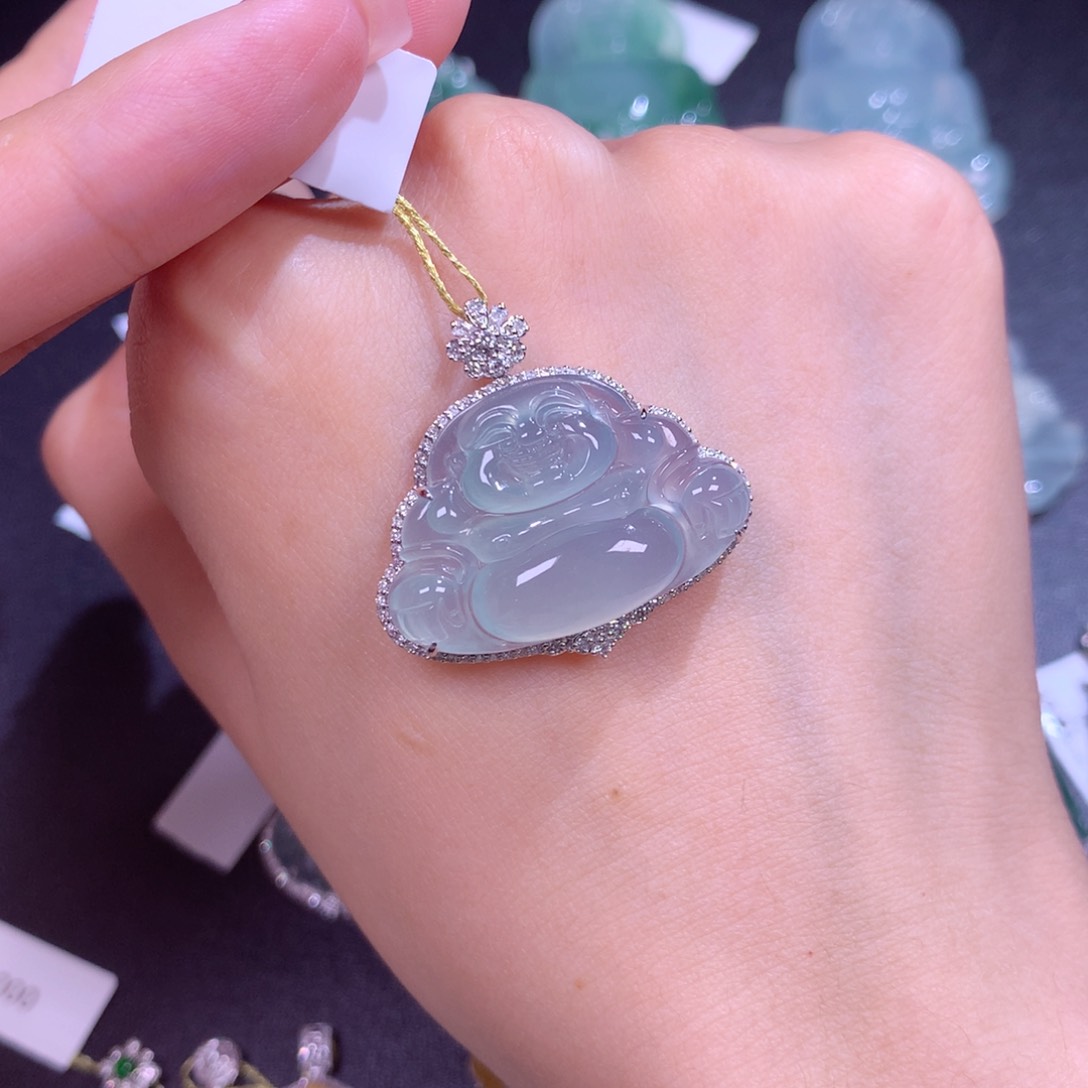 翡翠18K金镶嵌颈饰周*岁佛公