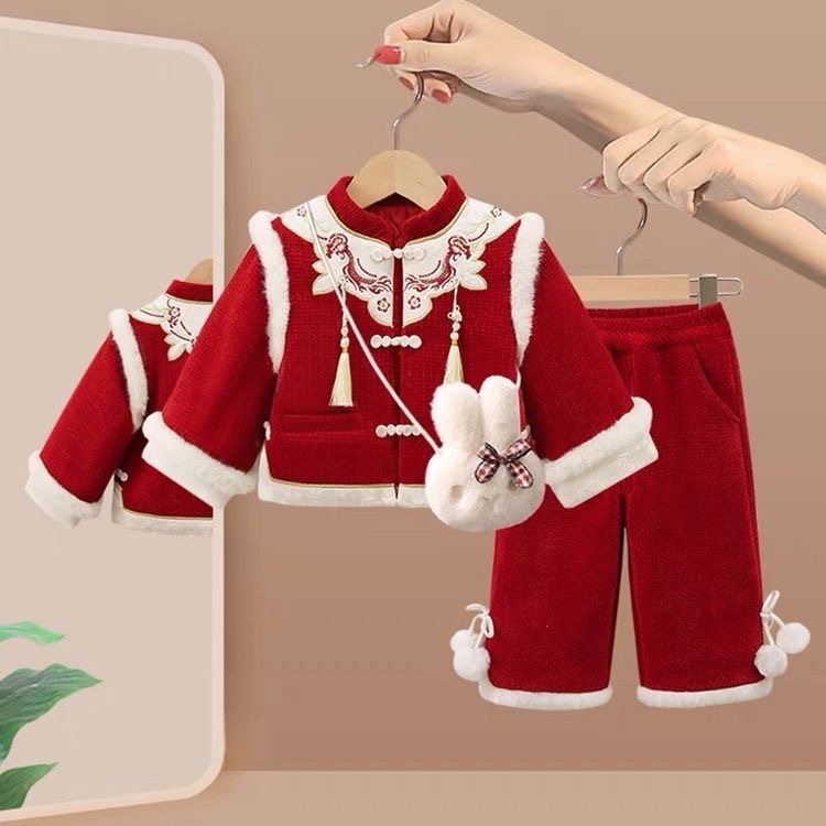 女童拜年服冬装女宝宝周岁礼服小童中国风汉服儿童冬季过龙年套装