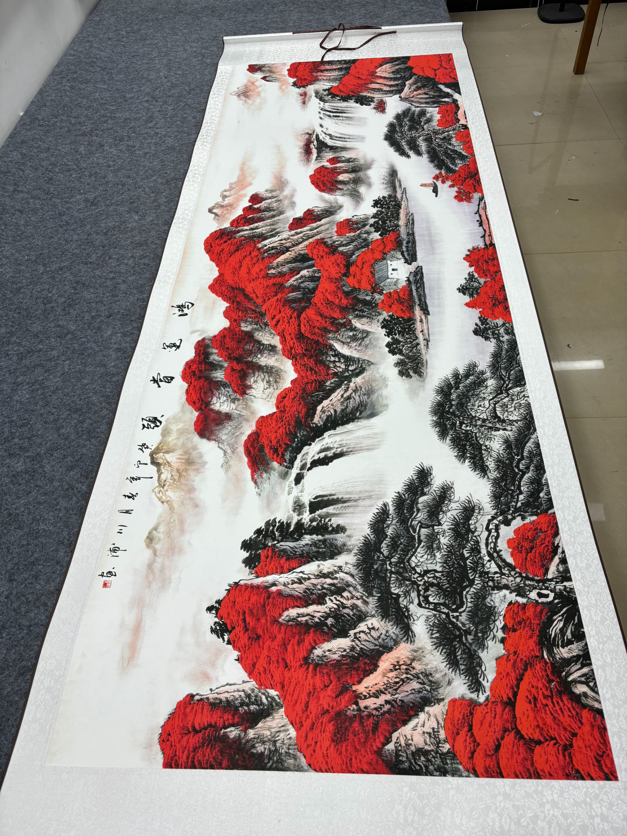 八尺（迎客松鸿运当头）客厅茶室办公室高精复原软装挂画手工装裱
