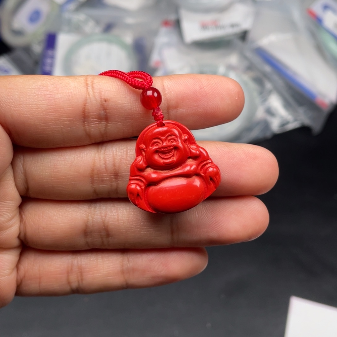 琥珀颈饰未镶嵌朱砂人工