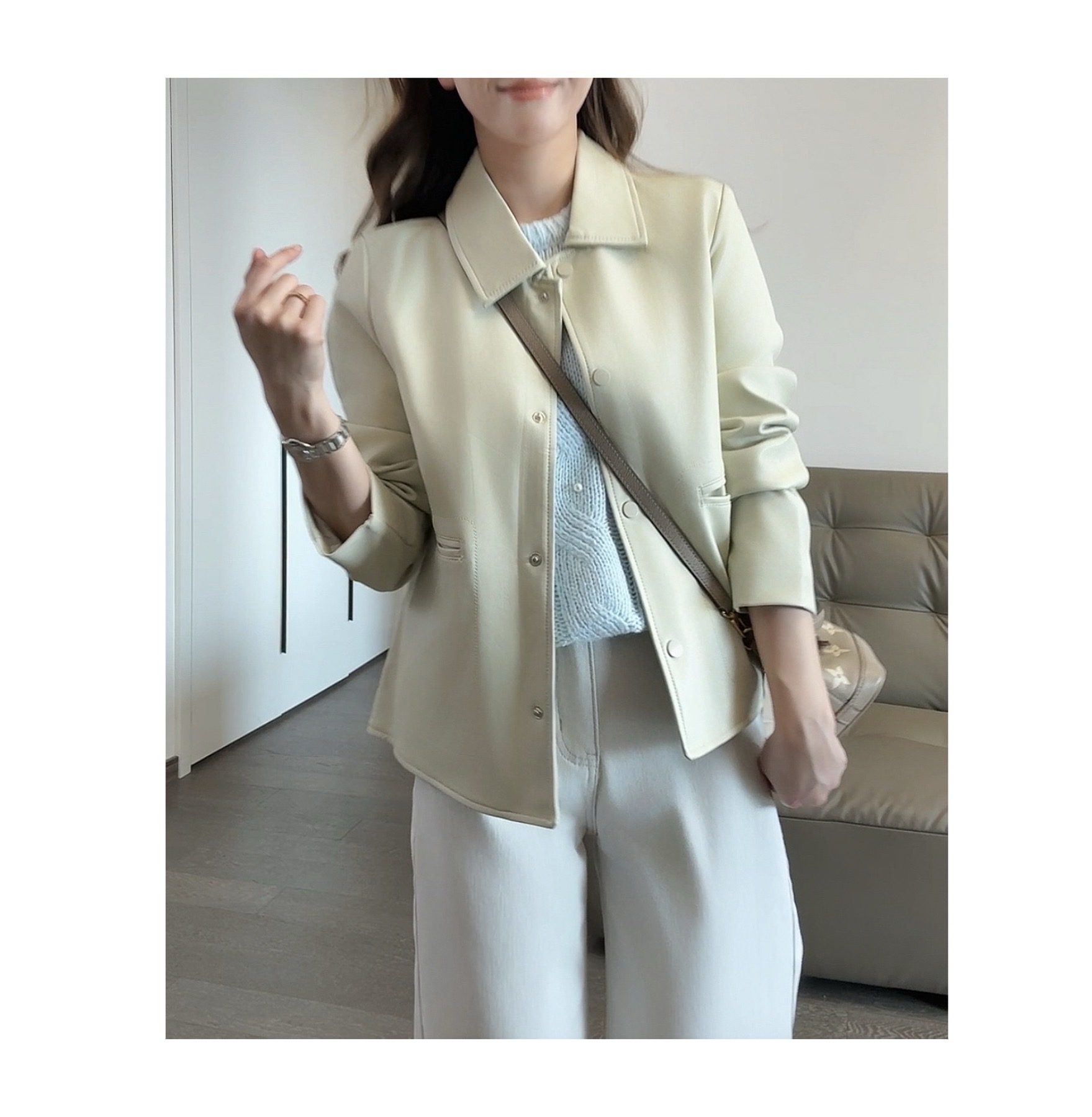 静贤【春兮】春季新款韩版百搭气质皮衣外套