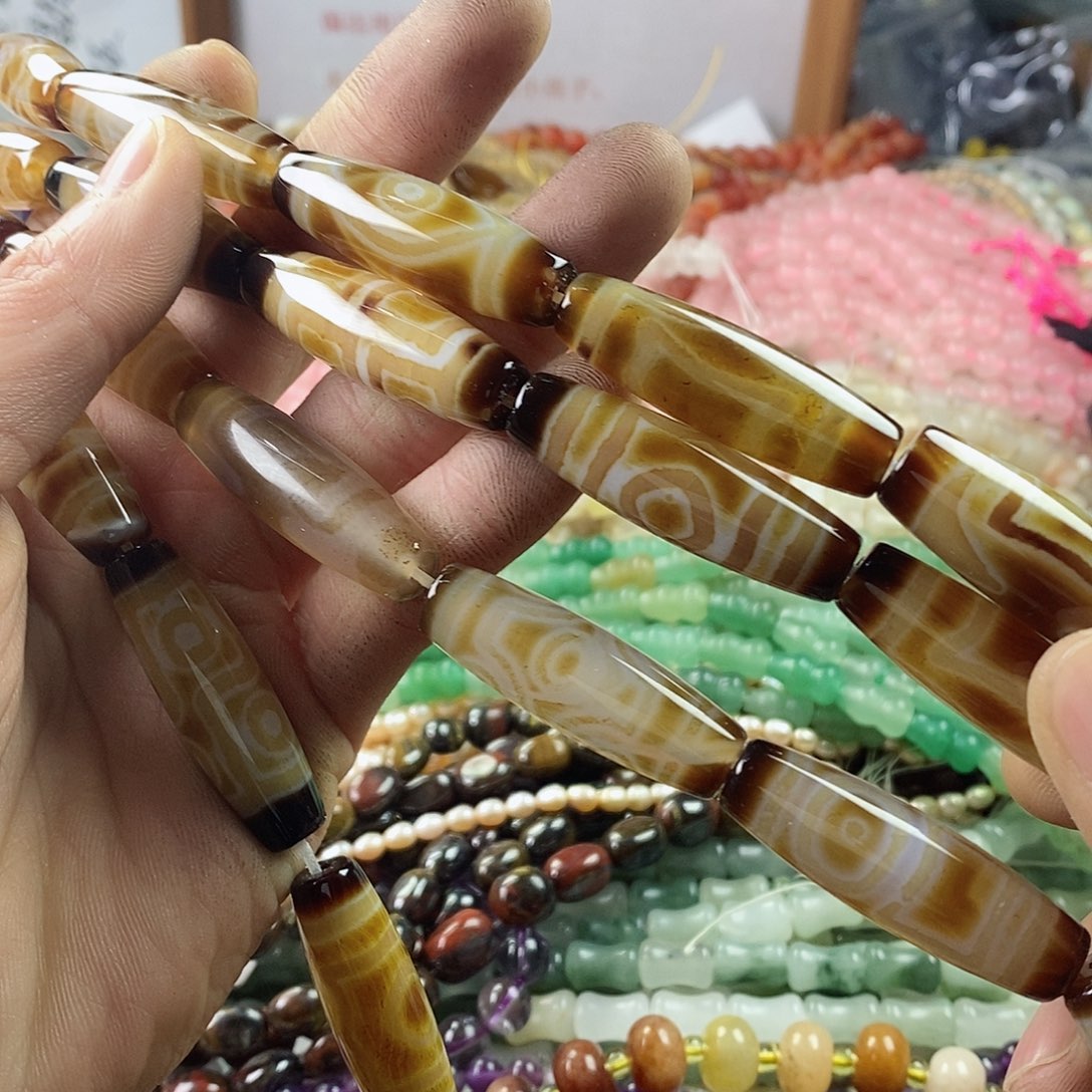 玛瑙/玉髓珠宝半成品未镶嵌两个12×38玛瑙天.珠