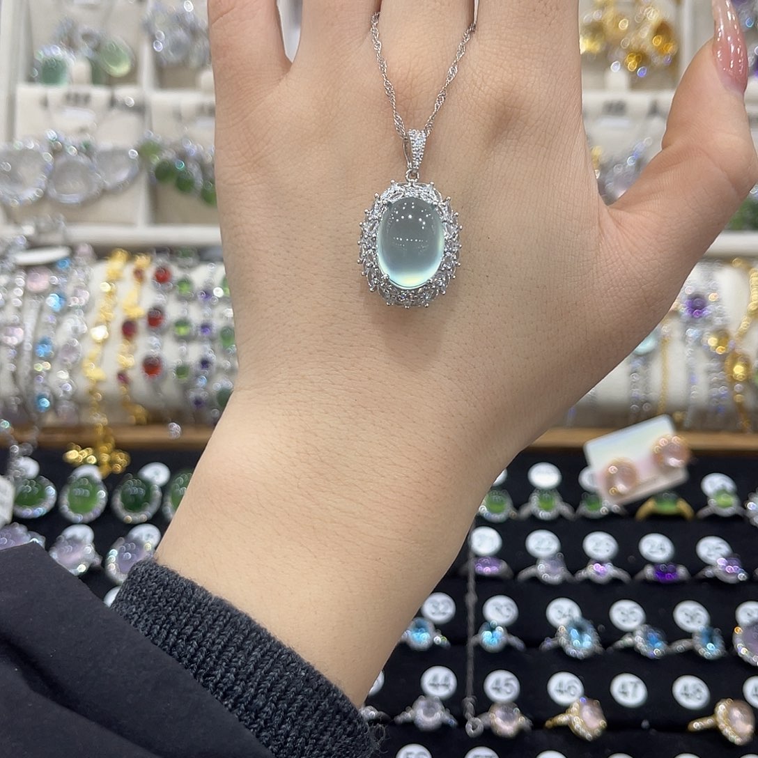 梦***）蛇纹石玉银S925镶嵌颈饰