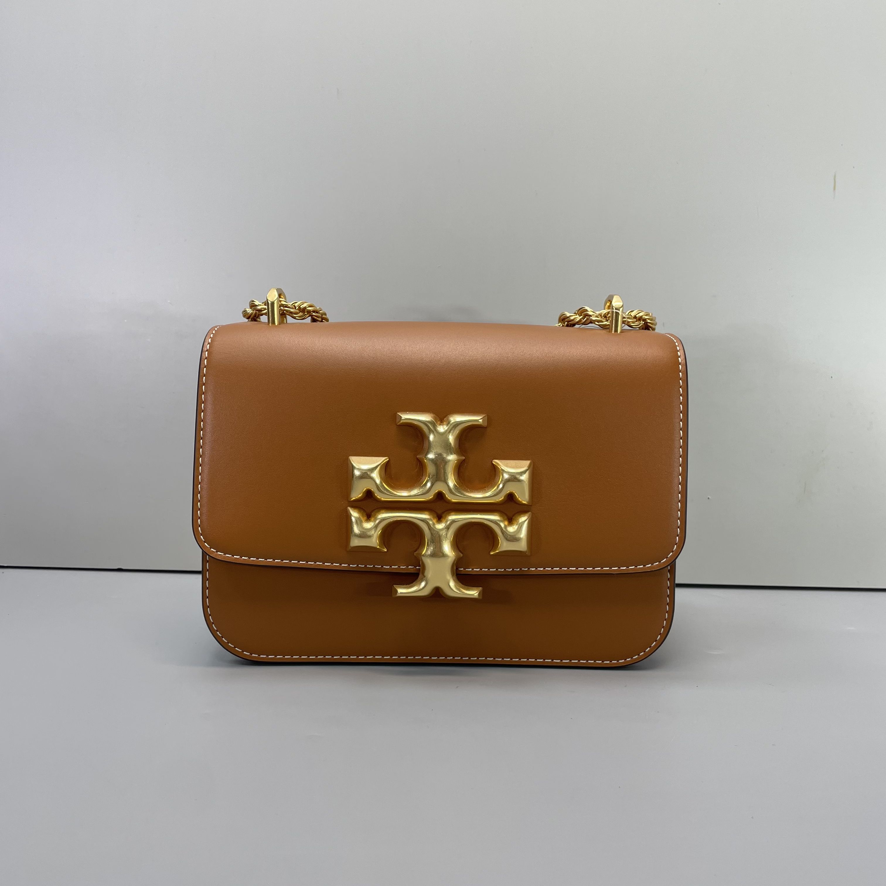 99新 TORY BURCH/汤丽柏琦  小林棕色金砖链条包19*13*6cmB021509