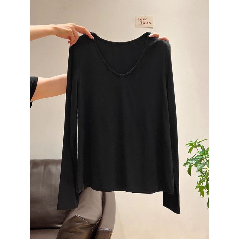 白色纯欲长袖秋冬慵懒风显瘦百搭女士打底T恤