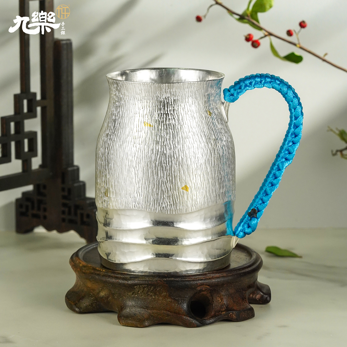 九乐 足银银制品 999星空牛奶杯  高档家用拉丝杯               