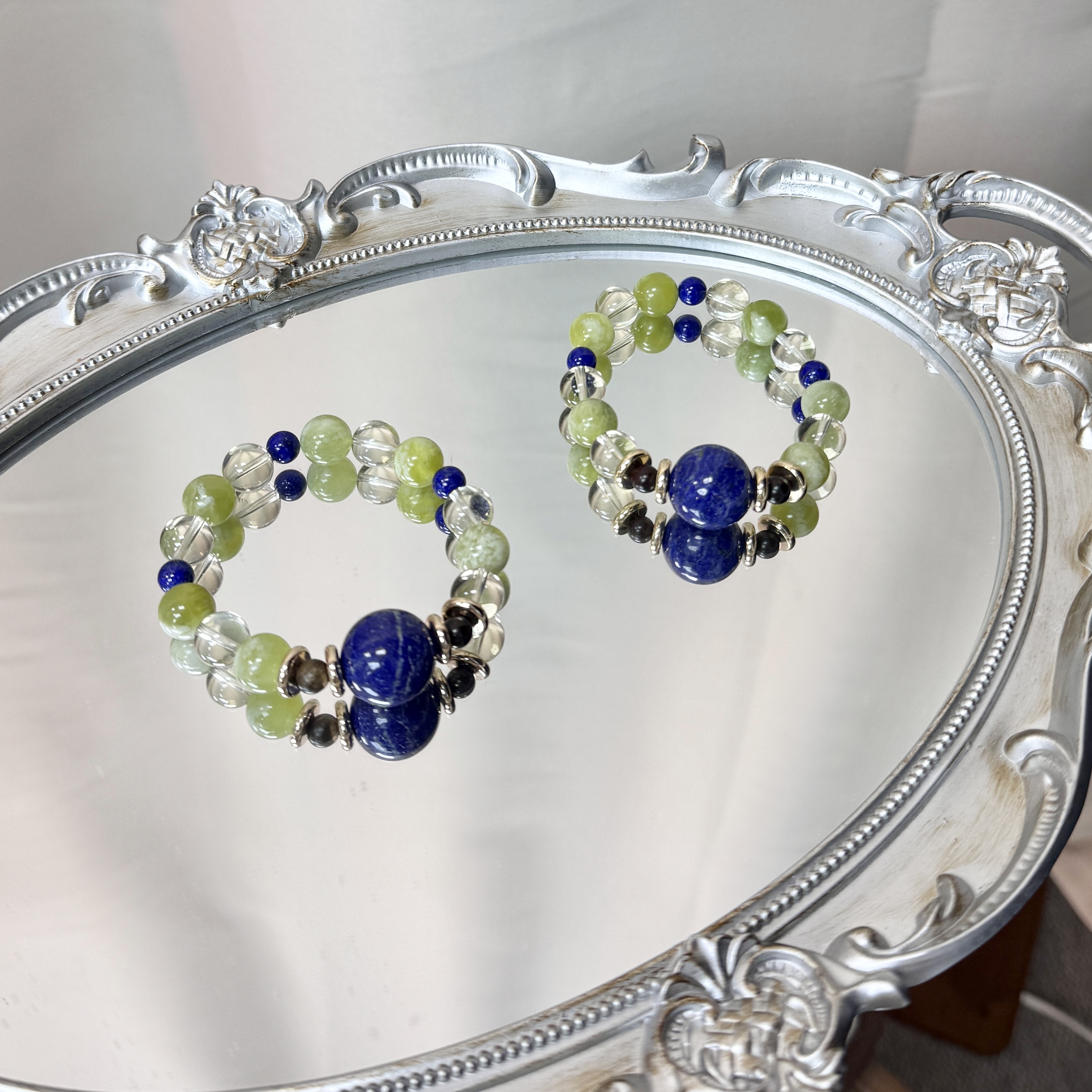 岫玉黄水晶青金铜配 7~18mm