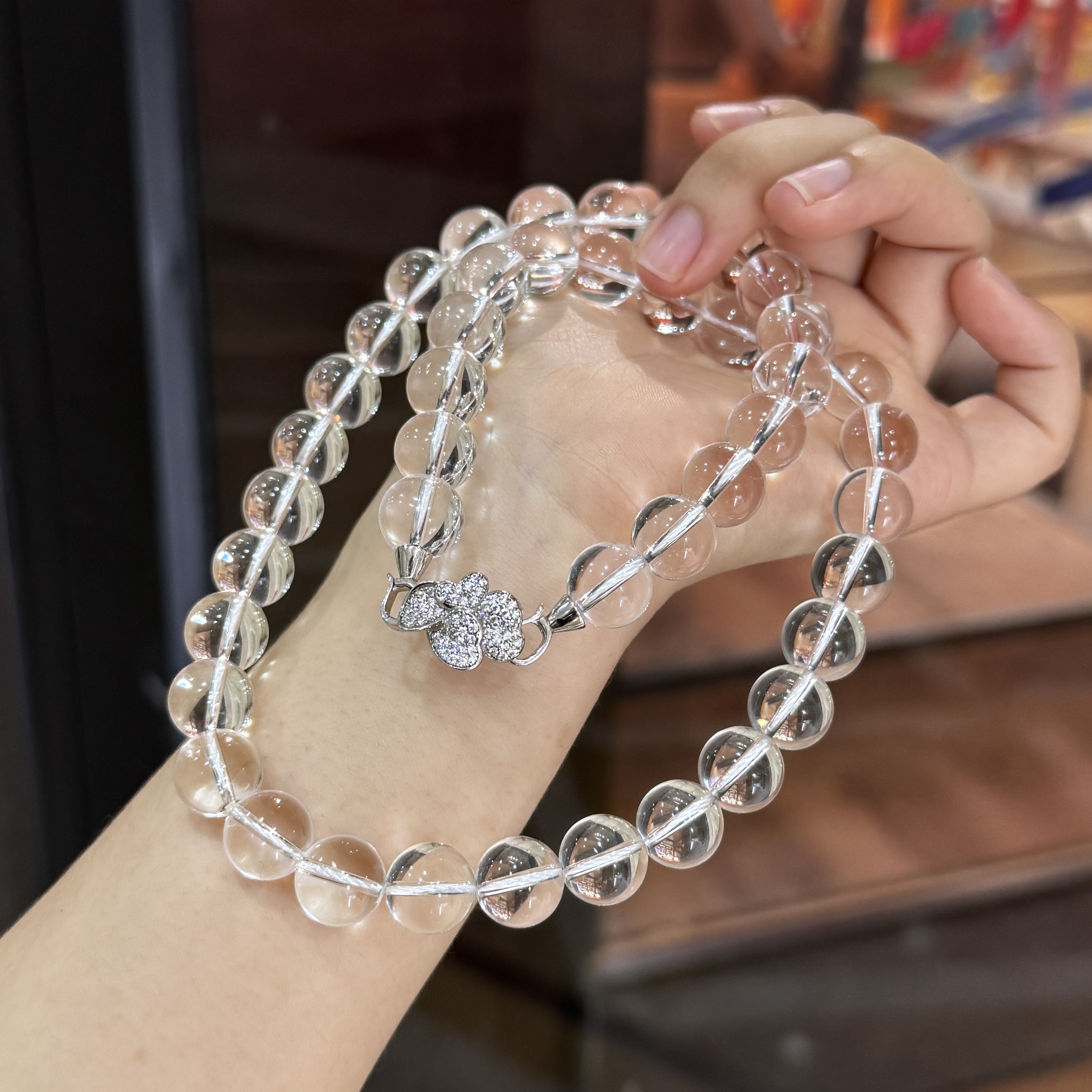 冰魄·双A全净体12mm白水晶大颗粒圆珠925银项链