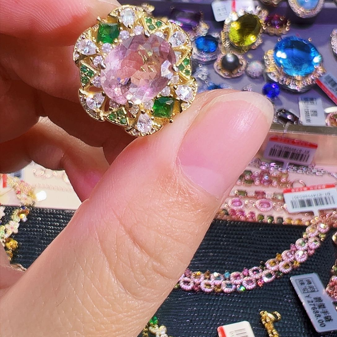 银S925镶嵌绿柱石（摩根石）珠宝奇石嘉*