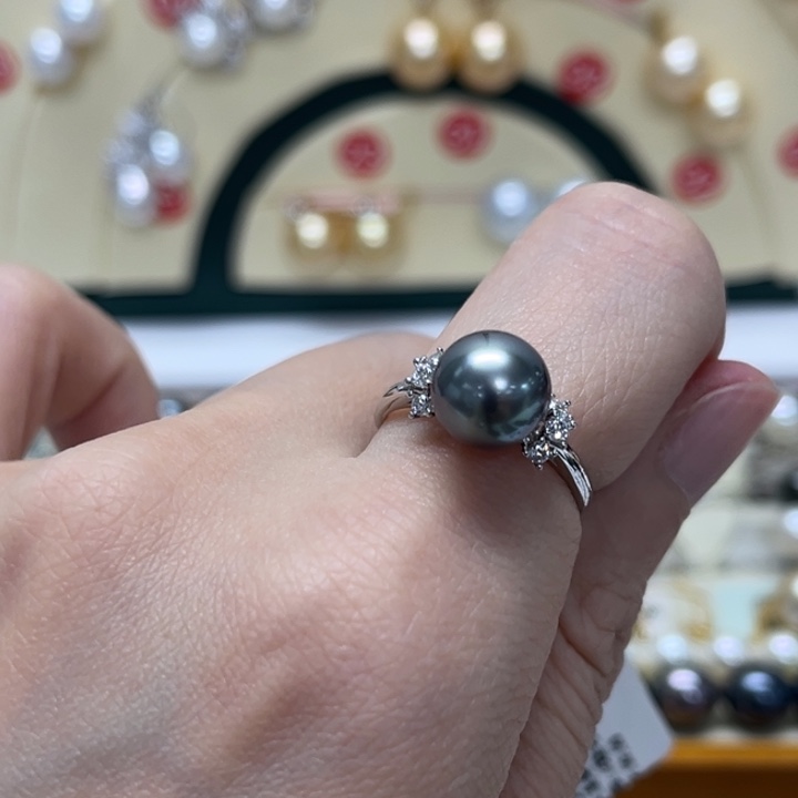 海水珍珠戒圈银S925镶嵌大溪地 8-9mm 18号