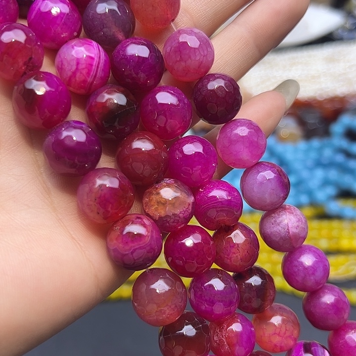 玛瑙/玉髓未镶嵌珠宝半成品T584  14m天然玫瑰紫缠丝玛瑙刻面一条