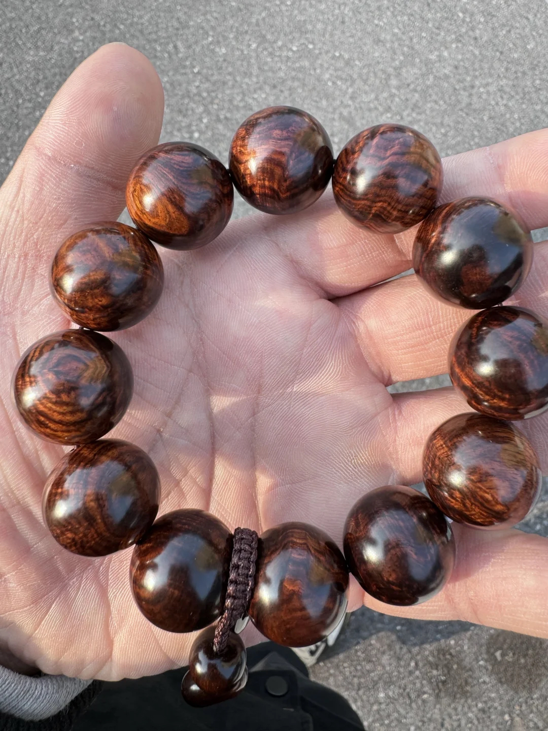 精品海南黄花梨2.0/12帝王紫油梨老料山水纹佛珠手串文玩把件