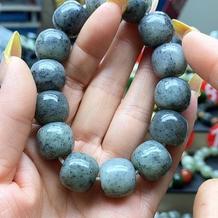 和田玉未镶嵌手链卡16老型点墨青花