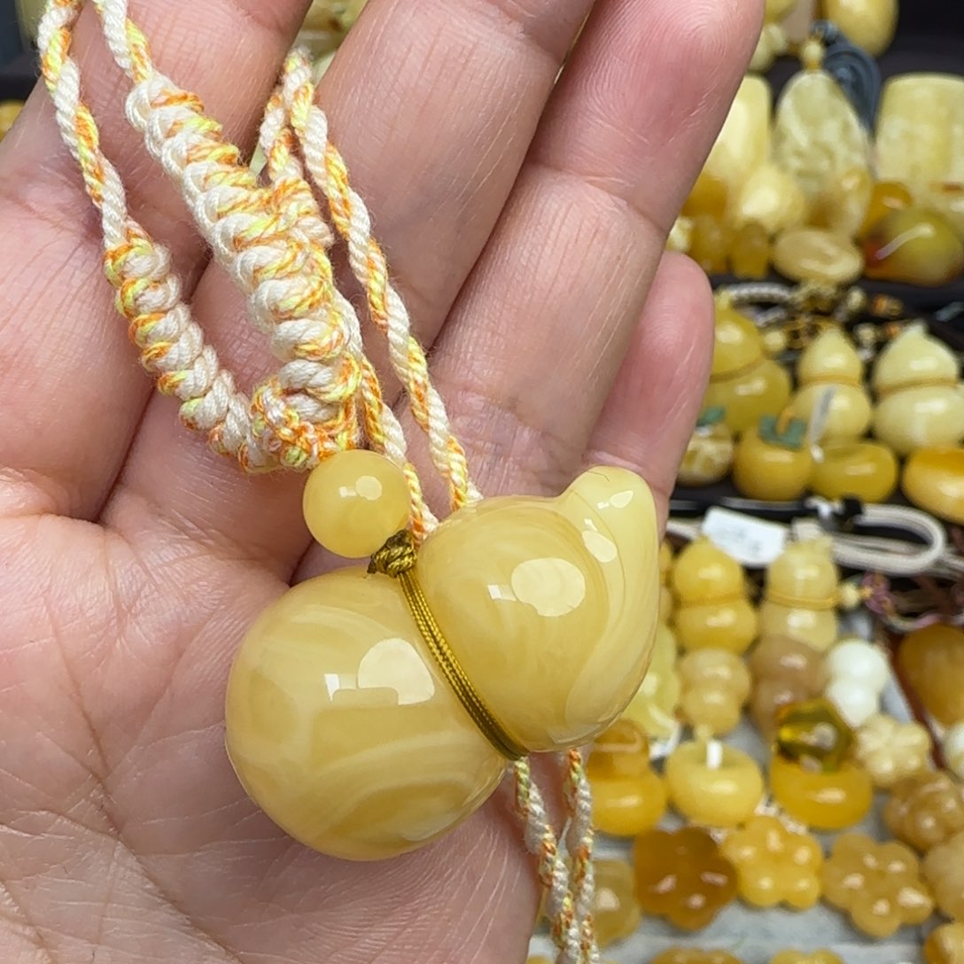 蜜蜡套链未镶嵌天然俄料浓蜡妖花蜜蜡葫芦吊坠